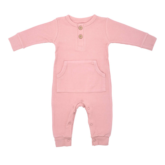 Dusty Rose Baby Ribbed Playsuit with Pockets