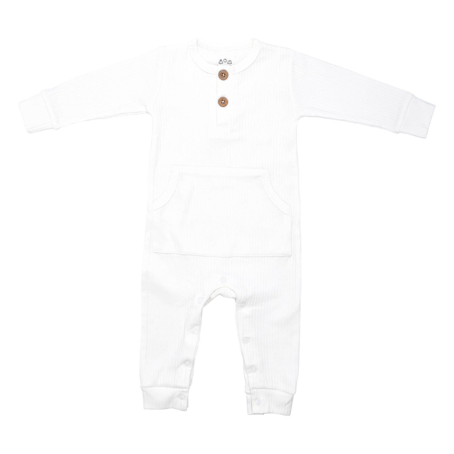 Baby Ribbed Playsuit with Pockets - White