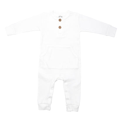 Baby Ribbed Playsuit with Pockets - White