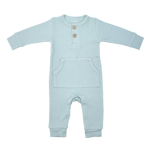Baby Ribbed Playsuit with Pockets - Robin's Egg