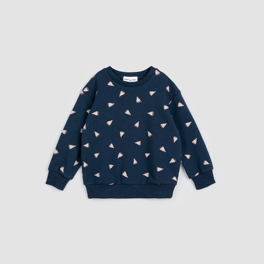 All Dressed Pizza Print on Navy Baby Sweatshirt