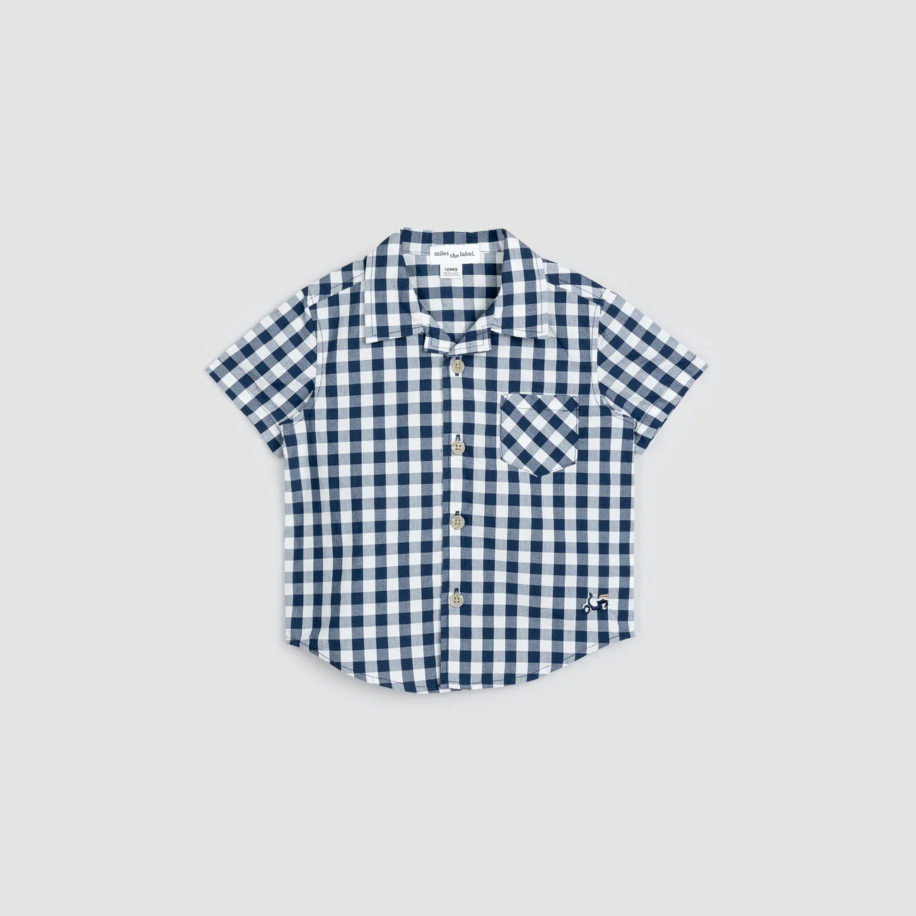 Navy Gingham Poplin Short-Sleeve Baby Shirt