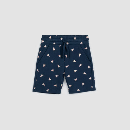 Pizza Print on Navy Terry Children's Shorts