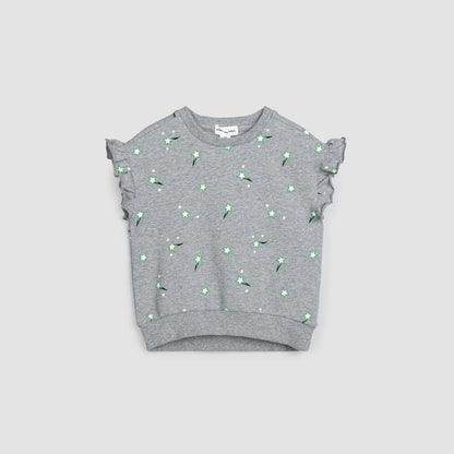 All Star Print on Heather Grey Girls' Terry Top