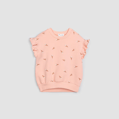Ice Cream Cone Print on Papaya Ground Terry Children's Top