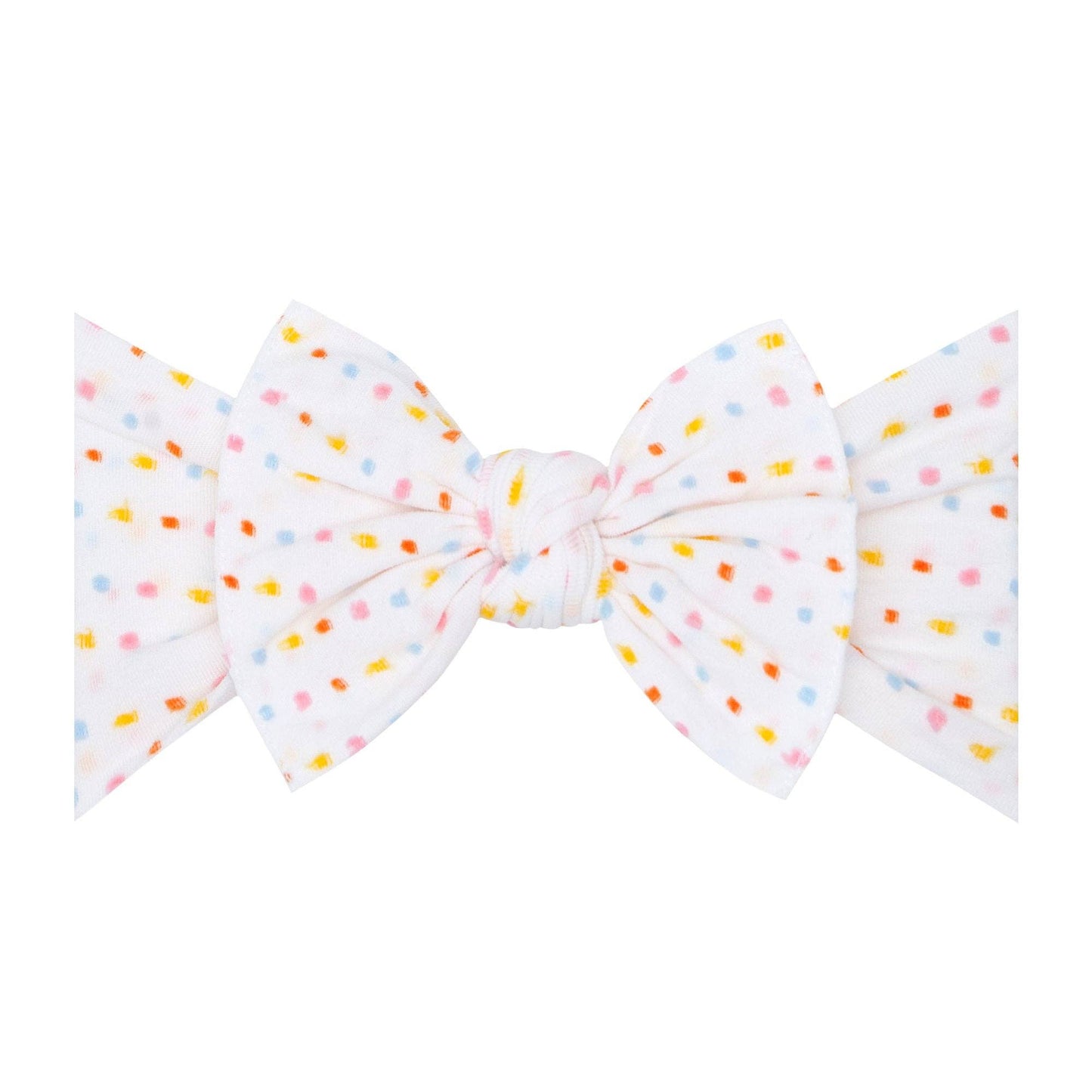 Baby Bling Bows PATTERNED SHABBY KNOT: white rainbow dot
