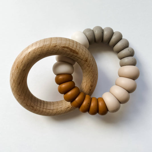 Wood and Silicone Teether - Rust