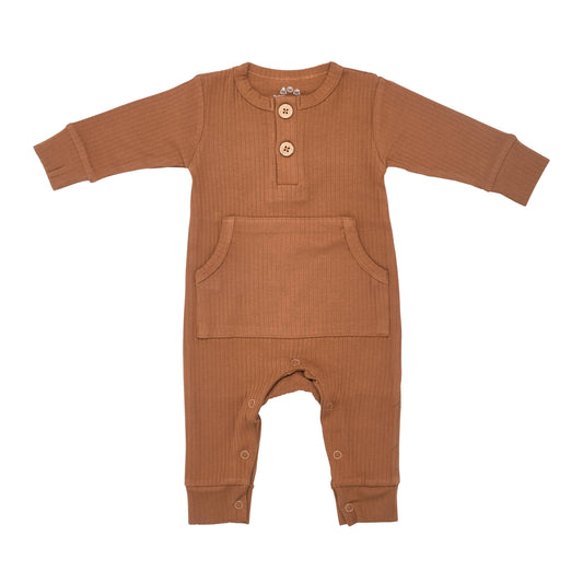 Baby Ribbed Playsuit with Pockets - Clay