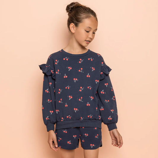 Cherries Print on Navy Girls' Terry Top