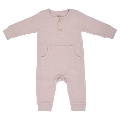 Baby Ribbed Playsuit with Pockets - Mauve
