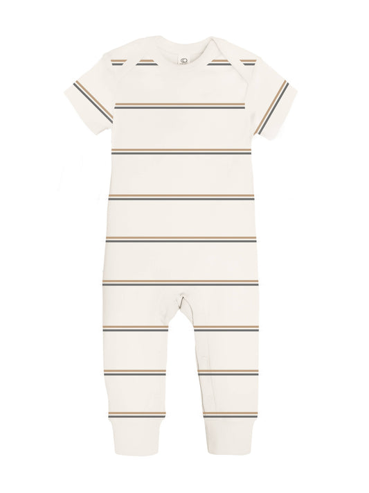 Denver Short Sleeve Baby Romper - Zane Stripe / Pewter + Tan
